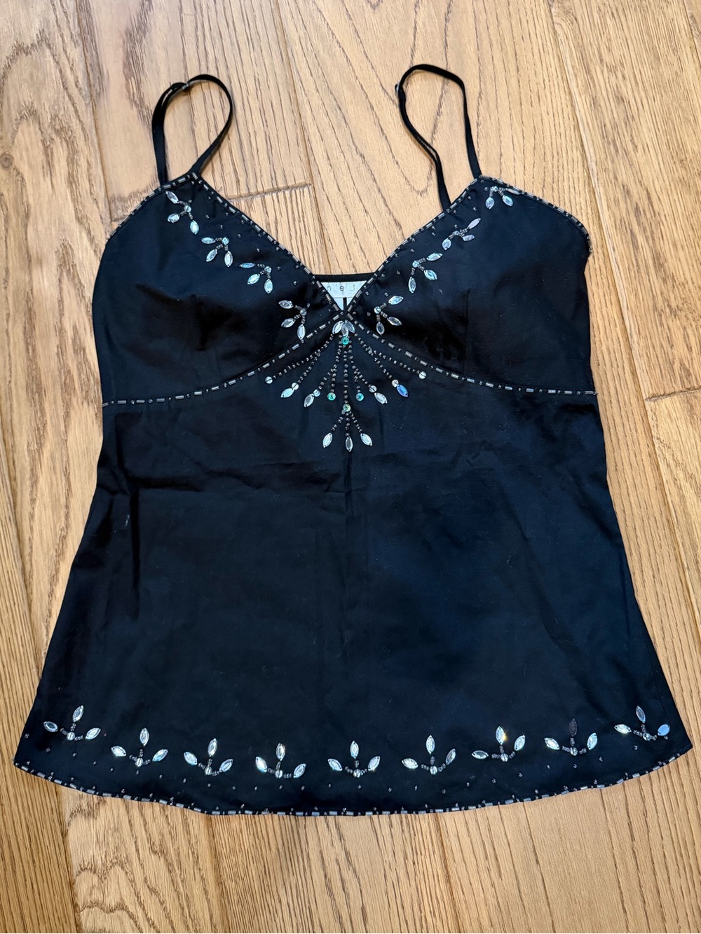 Ninety Black Embellished Spaghetti Strap Cami Top